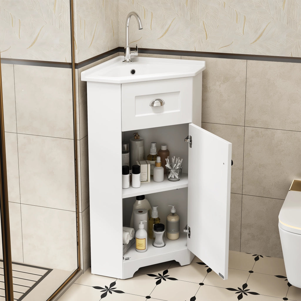 Mobile bagno con lavabo 59x42;5x90;5 cm; da terra salvaspazio; MDF e ceramica; bianco