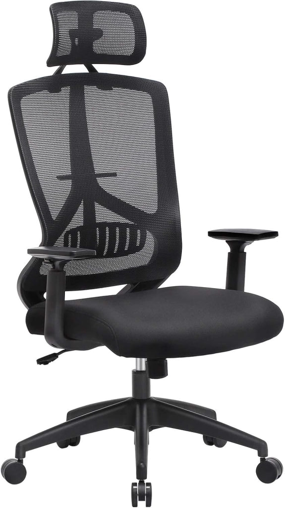 SONGMICS Sedia da Ufficio in Rete, Sedia Girevole con Meccanismo di Inclinazione, Braccioli Regolabili in Altezza, Poltrona Ergonomica con Supporto Lombare, capacità di Carico 120 kg, OBN53BK