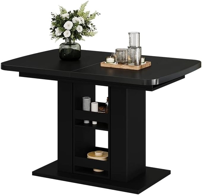 tavolo da pranzo allungabile Fenaro, Nero, 120 x 80 cm, allungabile con estrazione sincronizzata per lunghezza tavolo variabile