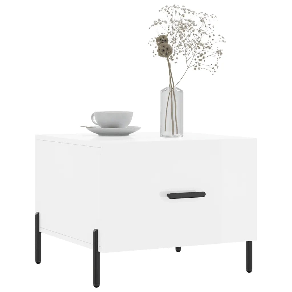 Tavolino da Salotto-Tavolino da soggiorno-Tavolo Bianco Lucido 50x50x40 cm Legno Multistrato 415334