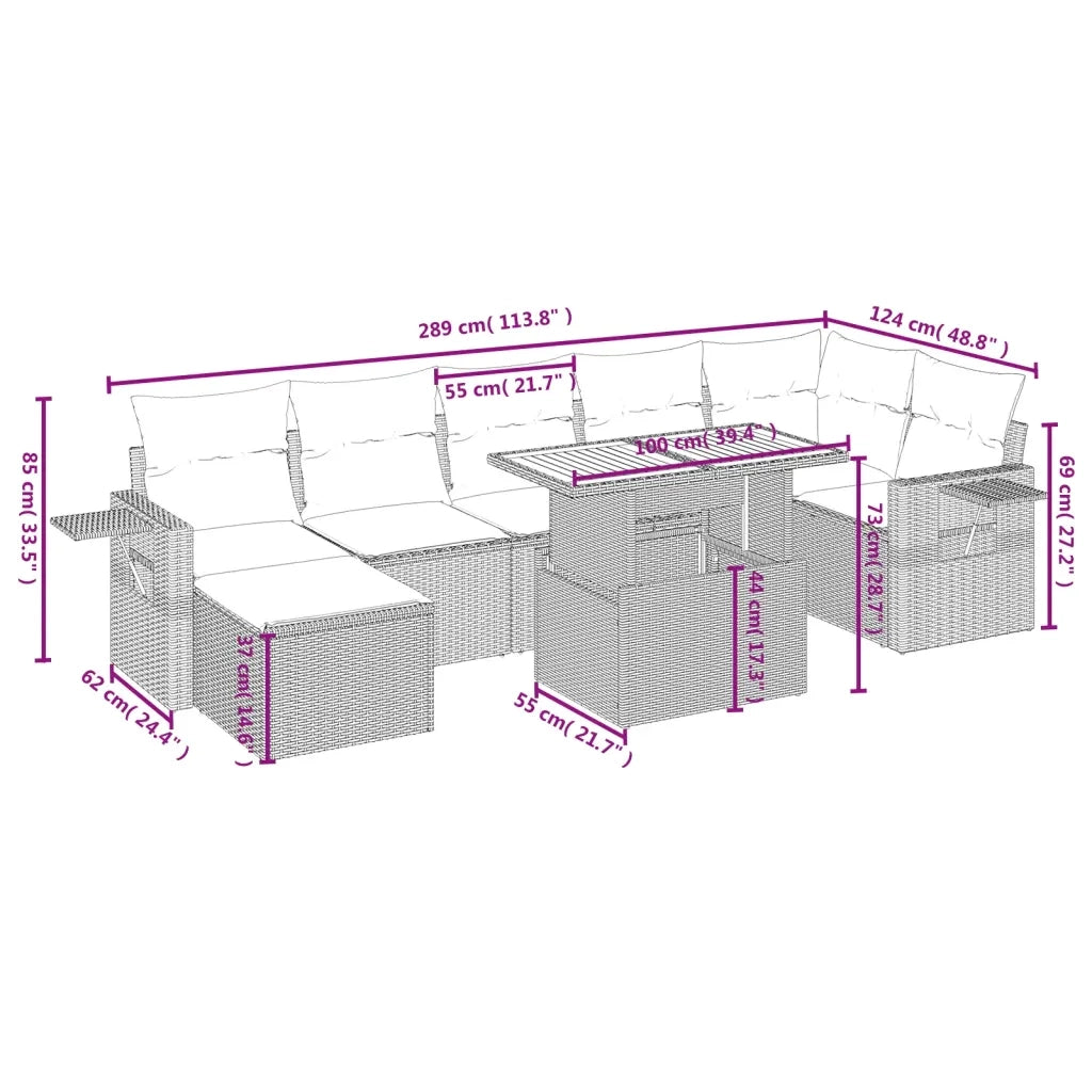 Set Divano da Giardino 8 pz con Cuscini Grigio in Polyrattan 3275713