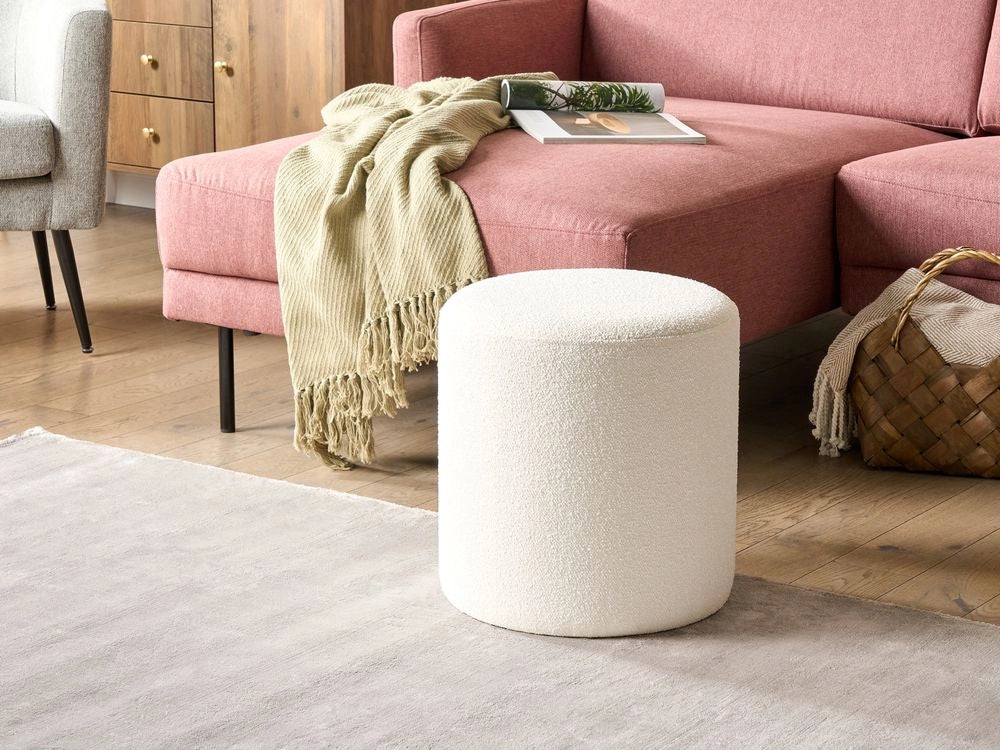 Pouf poggiapiedi in tessuto boucle bianco moderno contemporaneo camera da letto soggiorno