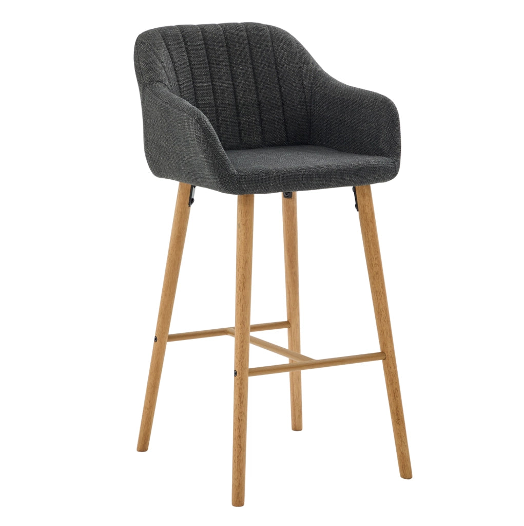 Set di 2 sgabelli da bar con schienale alto; braccioli e seduta in lino nero; 58;5 x 55 x 104 cm
