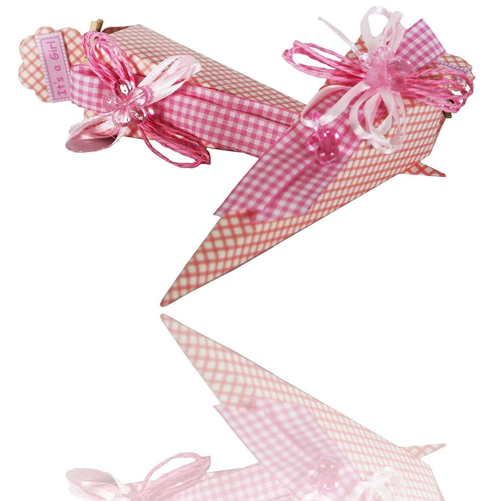Trade Shop - Set 12 Pezzi Bomboniera Cono Scatoline Rosa Pois 4x4x19 Cm Bomboniere -