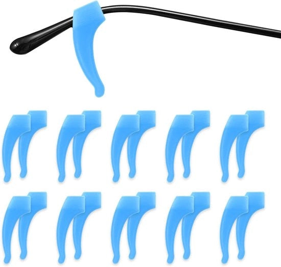 Ganci antiscivolo in silicone per occhiali - 10 paia - Celeste - Facili da indossare