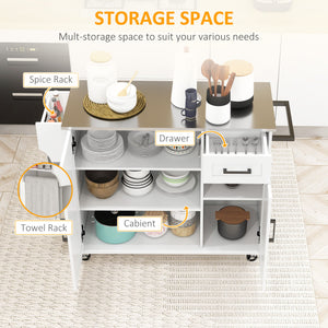 Carrello Isola da Cucina 128x45,5x91,5 cm in MDF e Acciaio Inox Bianco