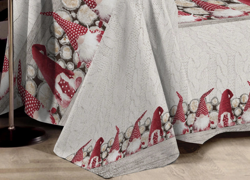 Telo Arredo Multiuso Linea Pensieri Delicati In 100% Cotone Disegno Gnomi - Matrimoniale - Rosso