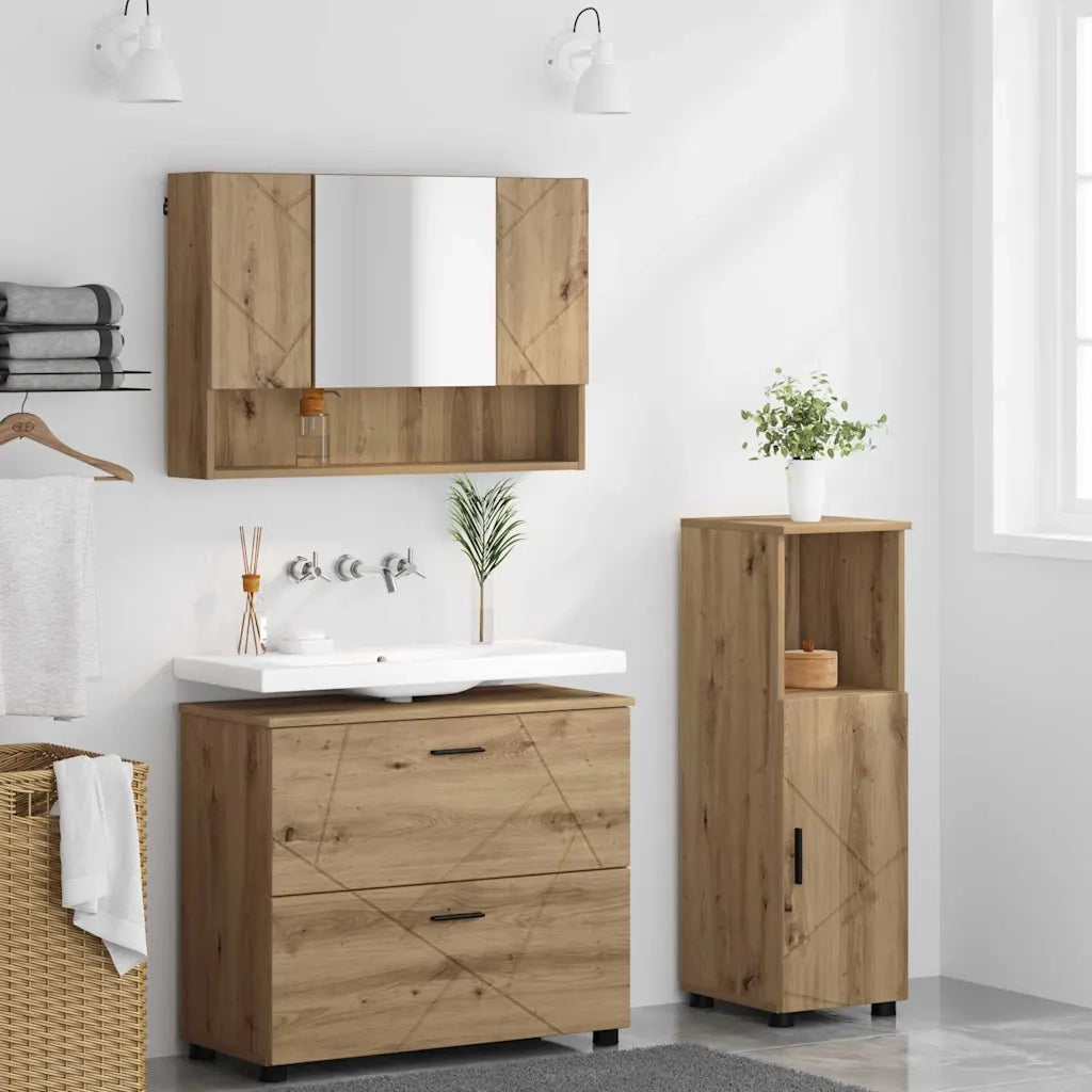 Set di mobili per il bagno con porta 3 pcs Rovere artigianale 3393032