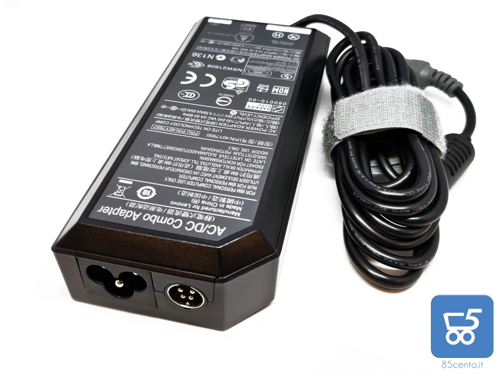 Alimentatore Caricabatteria Originale Lenovo 90W 20V 4,55A ThinkPad con adattatore Auto 12V Spinotto tondo con Astuccio