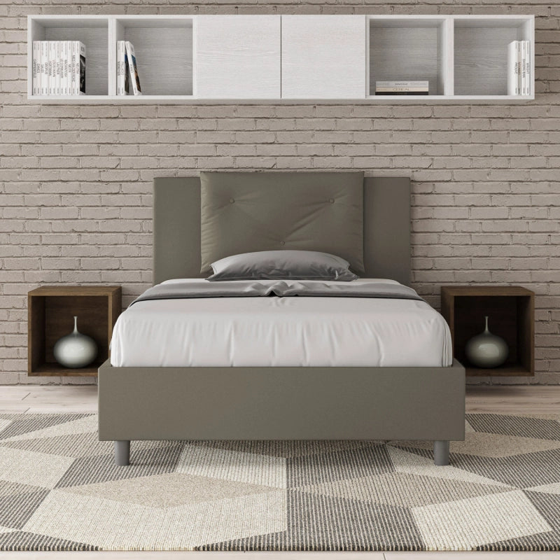 Letto imbottito 1 piazza e mezza 120x210 cm Appia - Similpelle,Cappuccino,Con rete