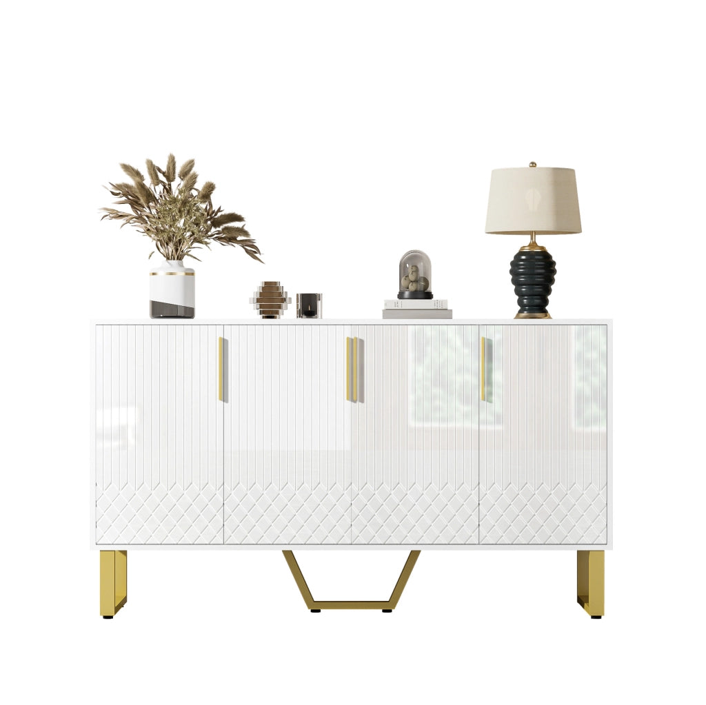 Credenza 140x40x80 cm a 4 ante con ampio spazio contenitivo in MDF bianco