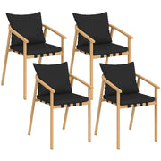 IDMarket - Set di 4 sedie da giardino MALTA, struttura in metallo effetto legno, cinghie e cuscini neri