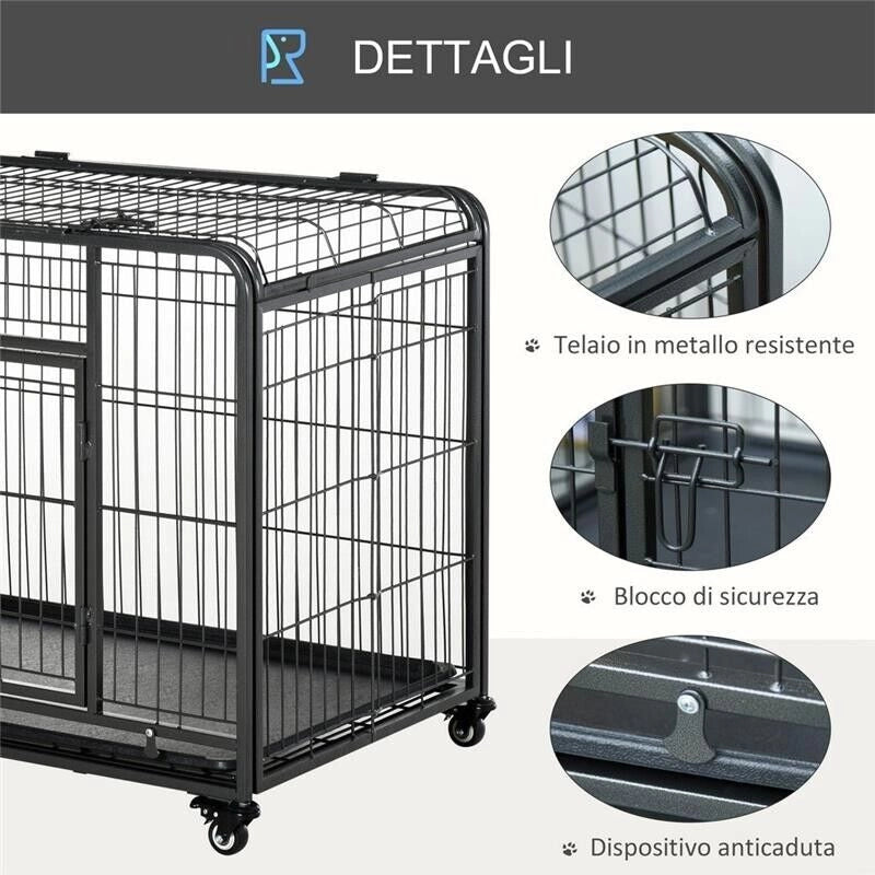 KENNEL GABBIA PER CANI PIEGHEVOLE CON FRENO E FONDO RIMOVIBILE - GRIGIO
