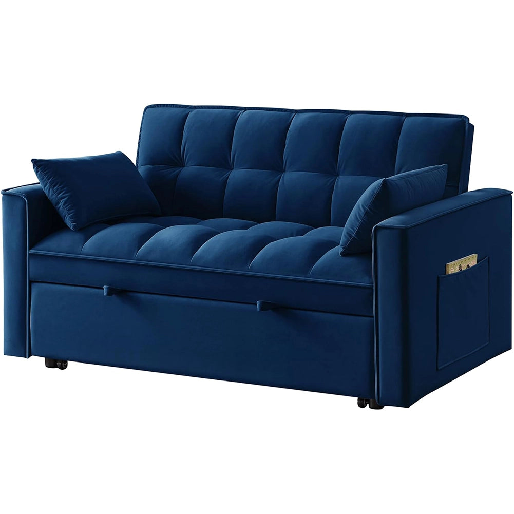 Divano Letto Apribile Reclinabile 3 Posizioni con Rivestimento in Velluto Blu