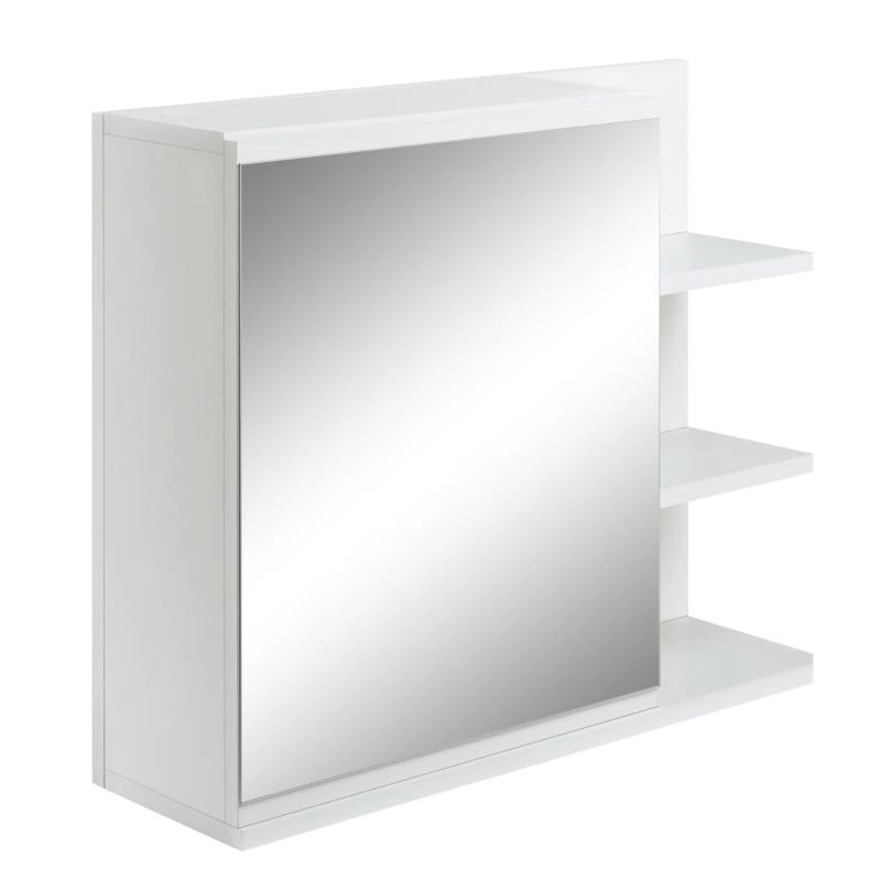 SPECCHIERA BAGNO A PARETE CON ANTA E 3 RIPIANI LATERALI IN LEGNO, 60X18X50CM, BIANCO