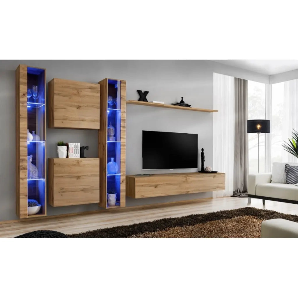 Mobile da soggiorno a parete SWITCH XVI design, colore rovere Wotan.