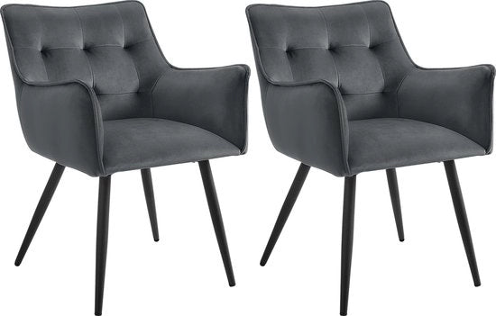 Set di 2 Sedie da Cucina in Velluto - Sedile da Cucina - Stile, Ergonomico e Comodo - Grigio Scuro