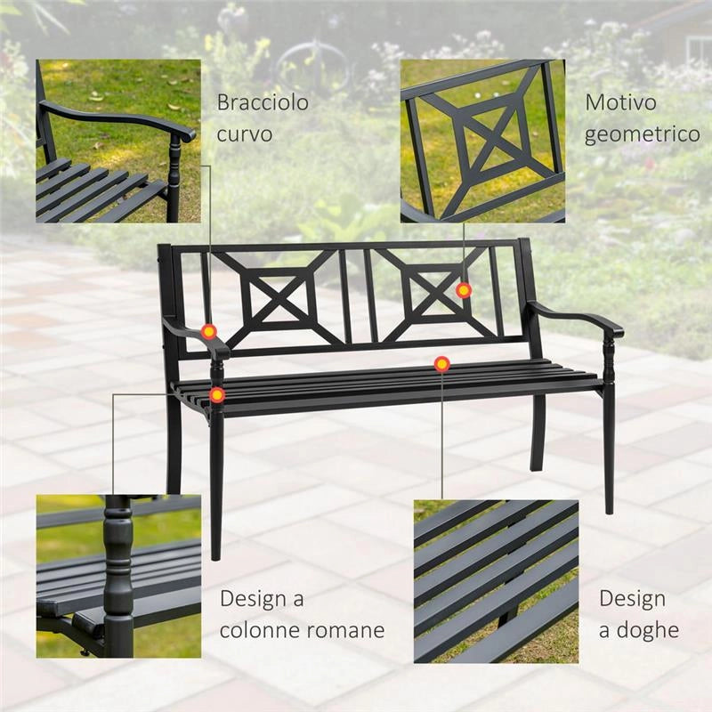 PANCHINA DA GIARDINO IN ACCIAIO CON SCHIENALE ALTO 128X62.5X81.5 CM NERO