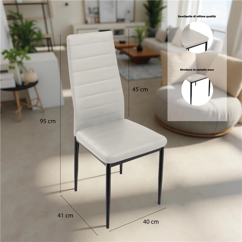 SET 4 SEDIE IMBOTTITE CON SEDUTA SIMILPELLE E GAMBE IN METALLO  DIMENSIONI 40X41X95 CM COLORE BIANCO