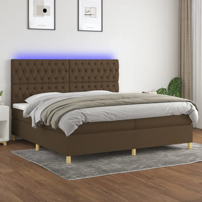 Letto a Molle Materasso e LED Marronescuro 200x200cm in Tessuto 3135704