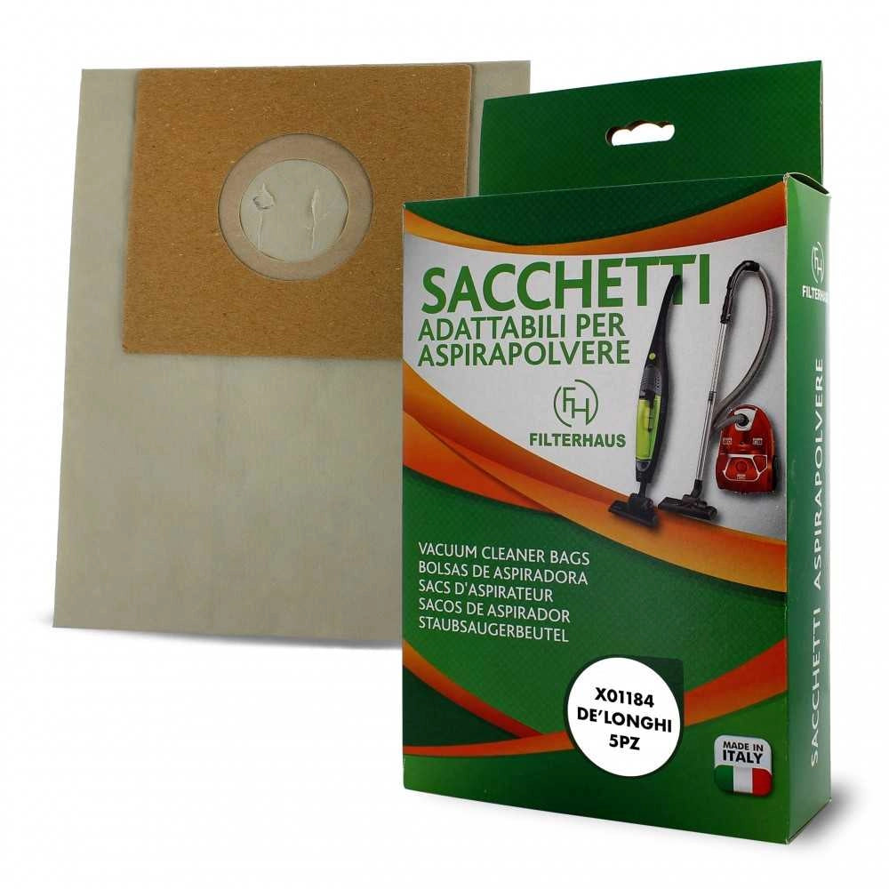 5PZ SACCHETTI CARTA ASPIRAPOLVERE DE LONGHI ROMEO ARIETE COMPACT 2440 E VARI - De Longhi