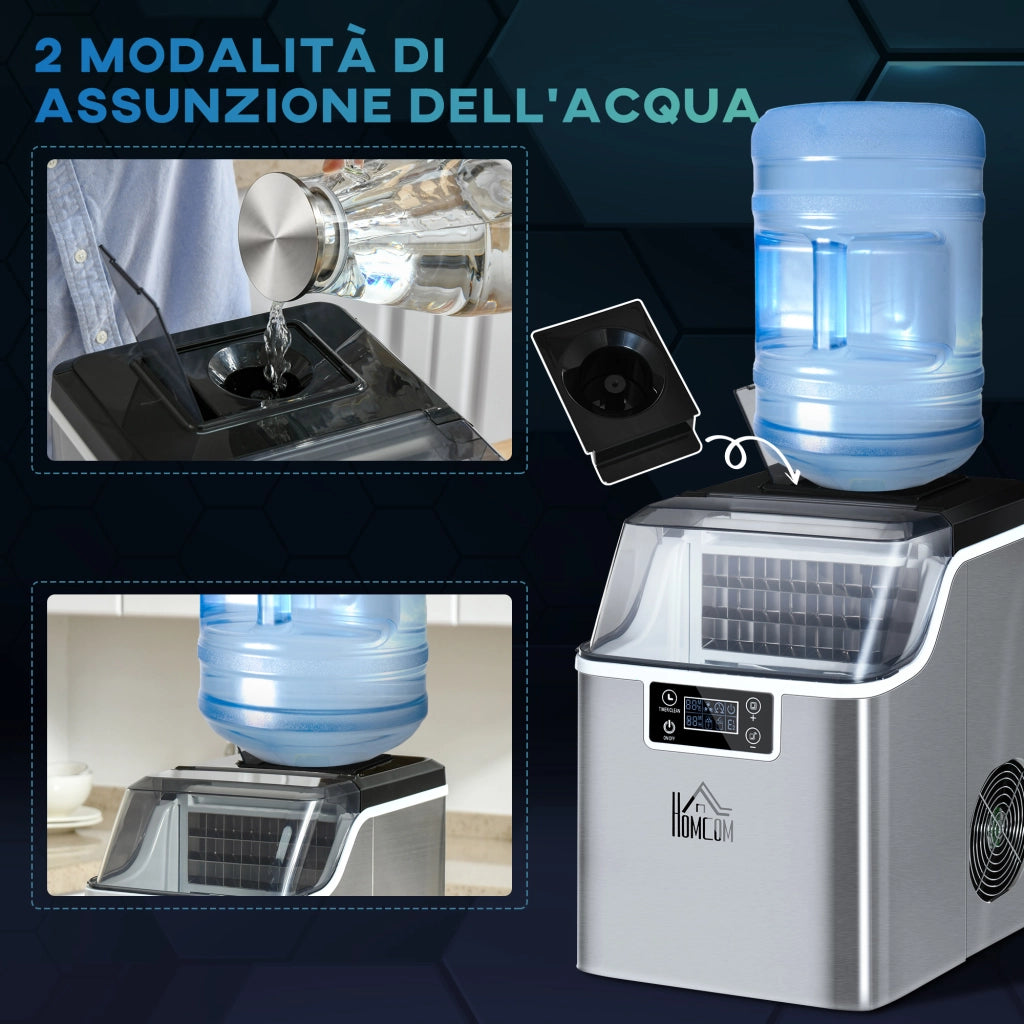 EasyComfort Macchina Ghiaccio 20kg in 24 Ore, 24 Cubetti in 14-18 Minuti con Dimensione Regolabile, Serbatoio 3.2L e Sistema Autopulente, Argento