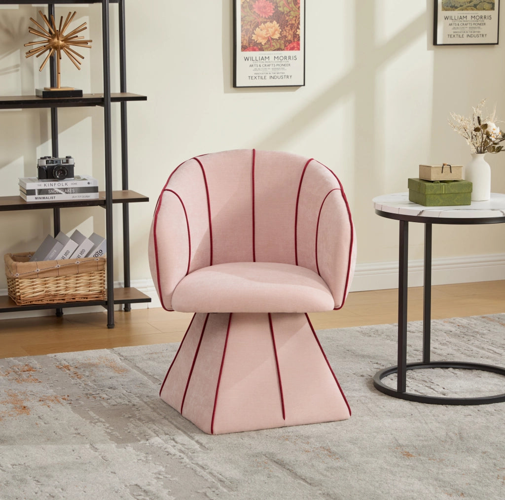 Poltrona girevole 360° in chenille rosa; 56x54x74;5 cm; con schienale alto
