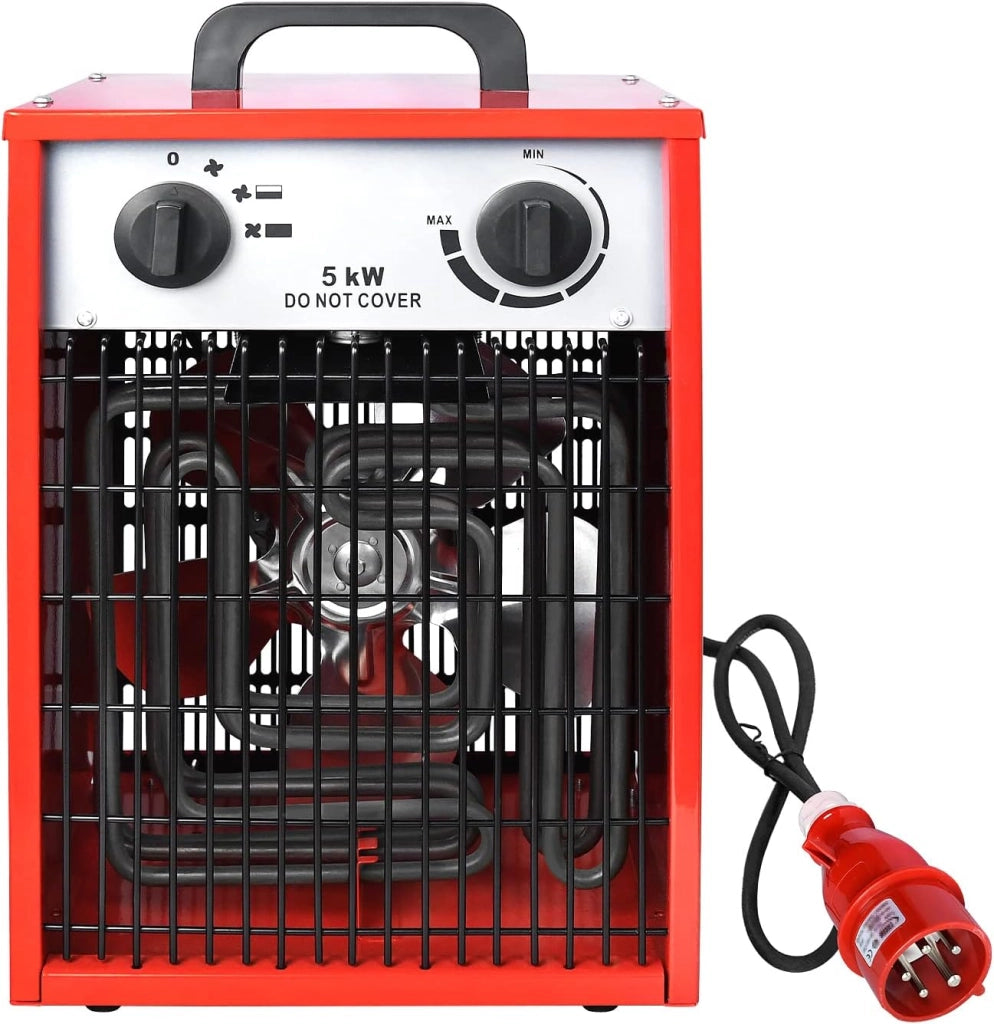 Termoventilatore 5 KW 400 V riscaldatore elettrico con cavo di alimentazione da 1,4 m, riscaldatore elettrico, 4 livelli di riscaldamento, protezione da sovraccarico per cantieri industriali