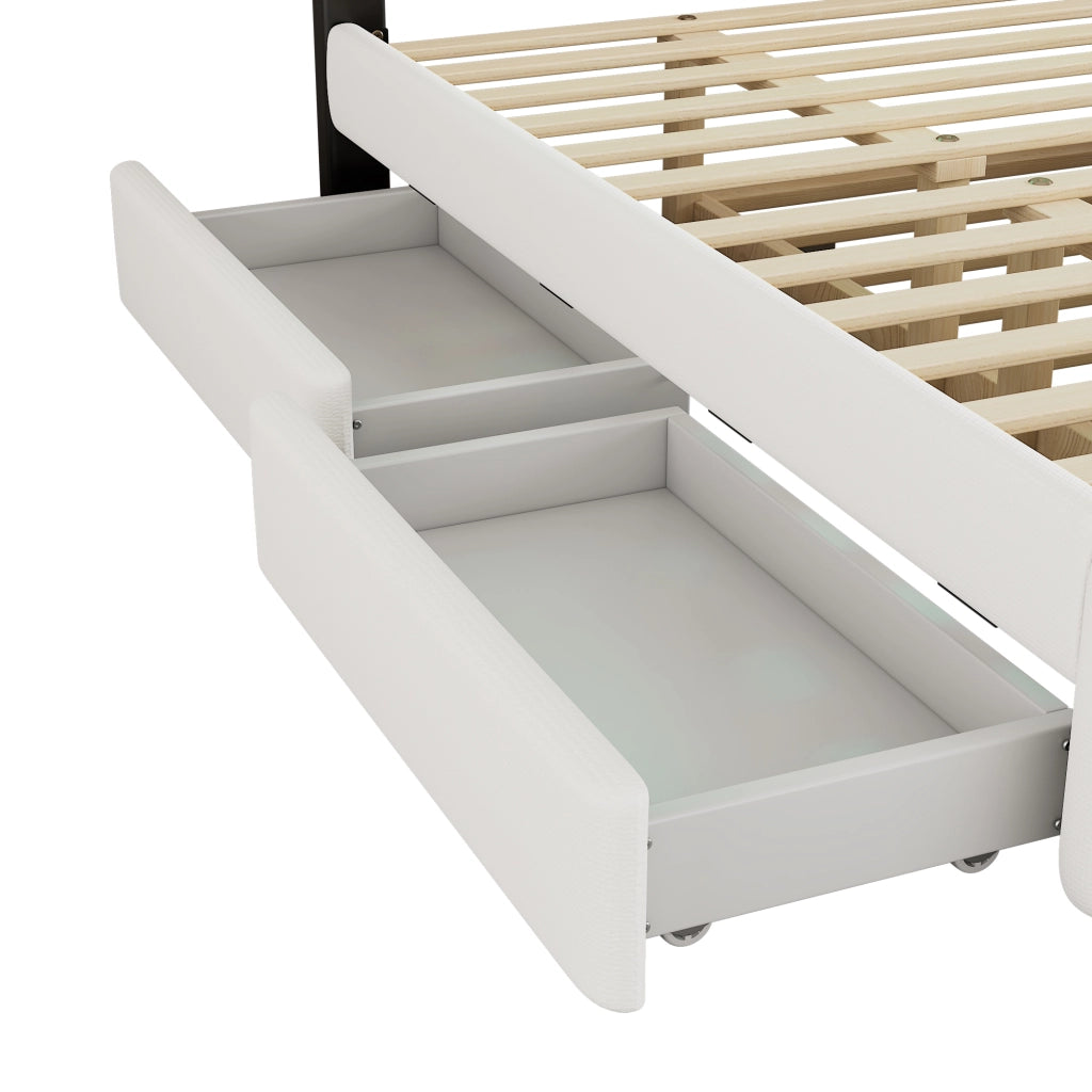 Letto imbottito matrimoniale 140×200 cm con letto estraibile; 2 cassetti e luce; senza materasso; bianco