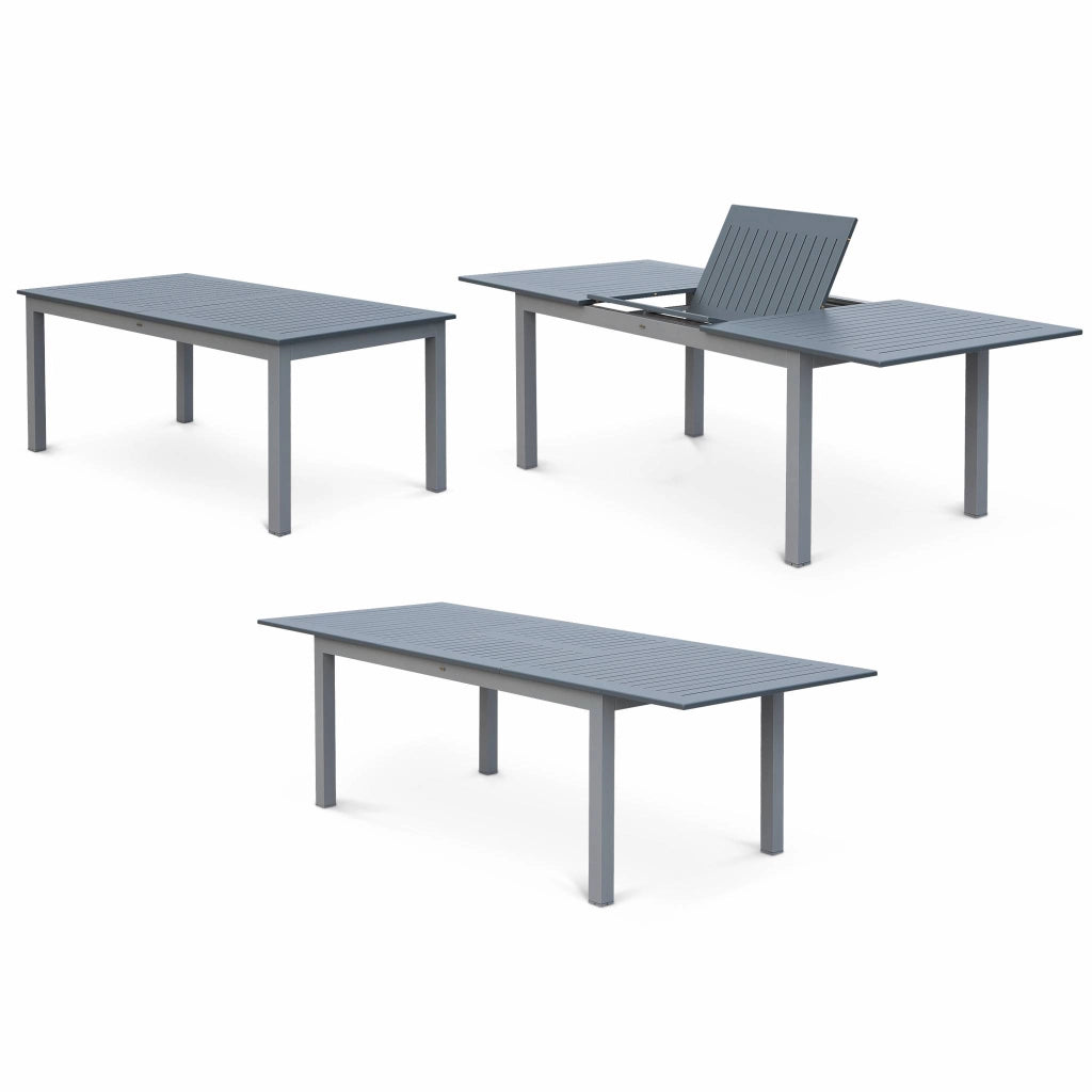 Set tavolo da giardino allungabile in alluminio con 8 posti, grigio