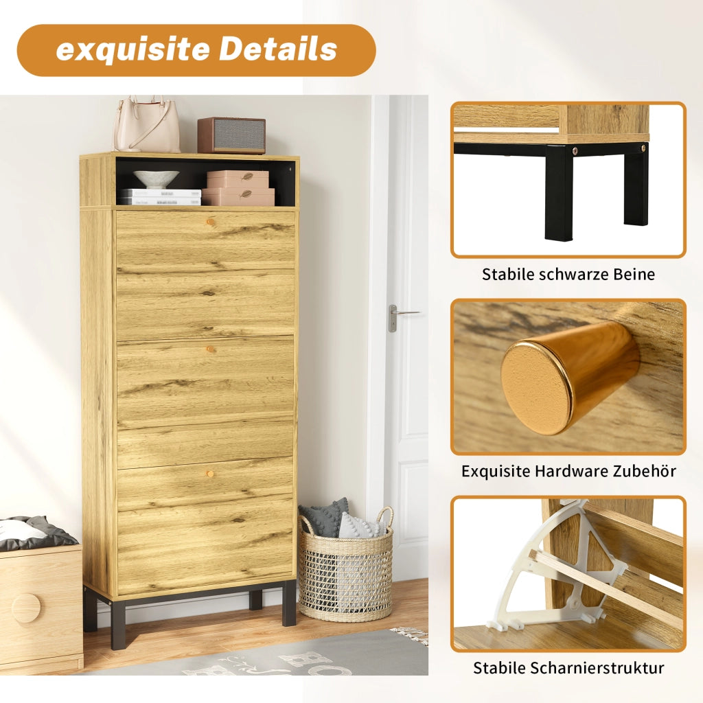 SCARPIERA salvaspazio 63x24x147 cm MDF naturale con 3 ribalte