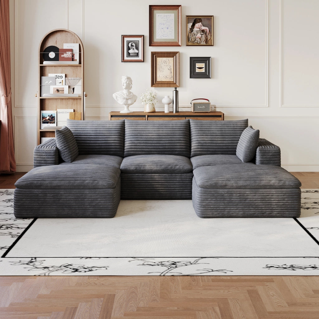 Divano 260 cm in Tessuto a Coste ¨C MINIMAL ¨C Grigio Scuro, Imbottito, Senza Montaggio
