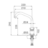 Miscelatore per cucina in ottone finitura acciaio spazzolato, canna a ponte