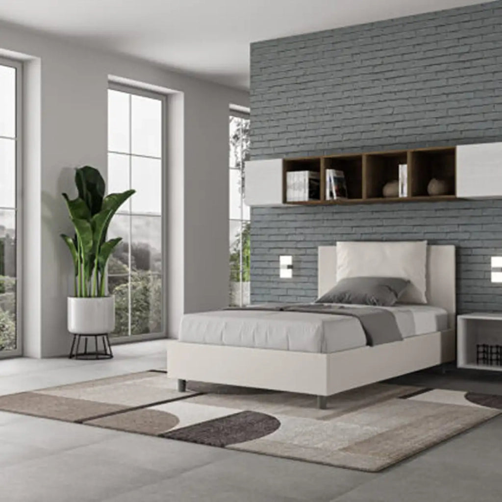 Letto una piazza e mezza con rete imbottito 120x200 similpelle bianco Antea