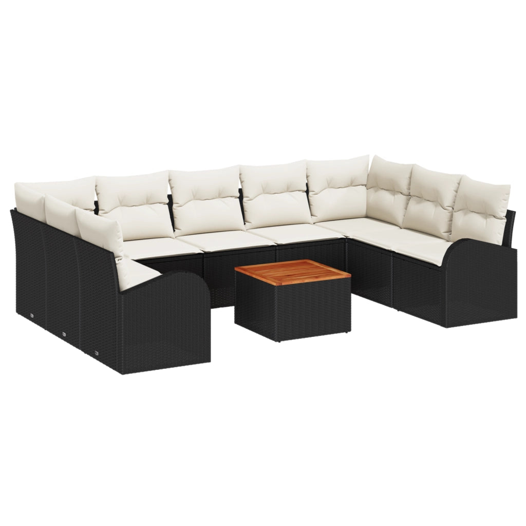 Set Divano da Giardino da 10 Pezzi con Cuscini Rattan Nero Acacia