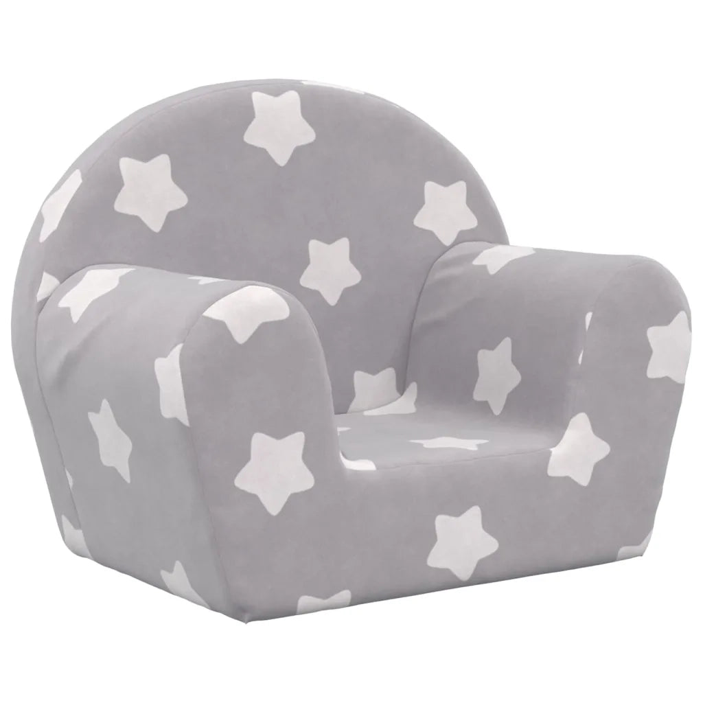 Divano per Bambini-Sofa-Divanetto Grigio Chiaro con Stelle in Morbido Peluche 111756