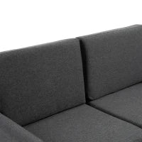 Divano a 2 Posti a Seduta Ampia con Cuscini Rimovibili da Salotto in Tessuto Effetto Lino e Gommapiuma, 141x70x78 cm, Grigio scuro e Nero