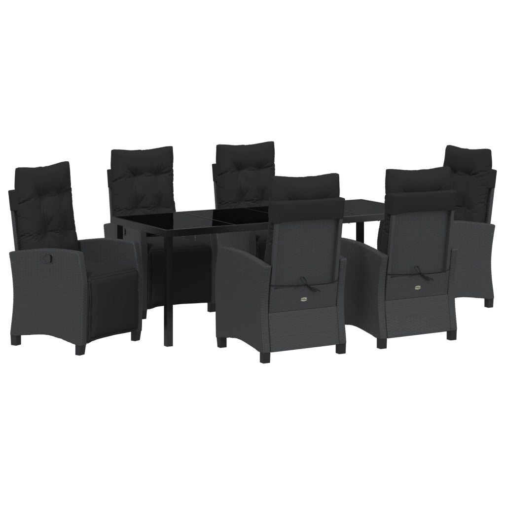 Set da pranzo da giardino a 7 pezzi in rattan polietilene nero