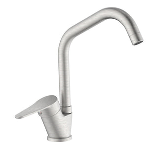 Miscelatore per cucina in ottone finitura acciaio spazzolato, canna a ponte
