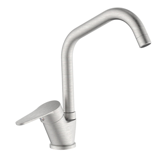 Miscelatore per cucina in ottone finitura acciaio spazzolato, canna a ponte