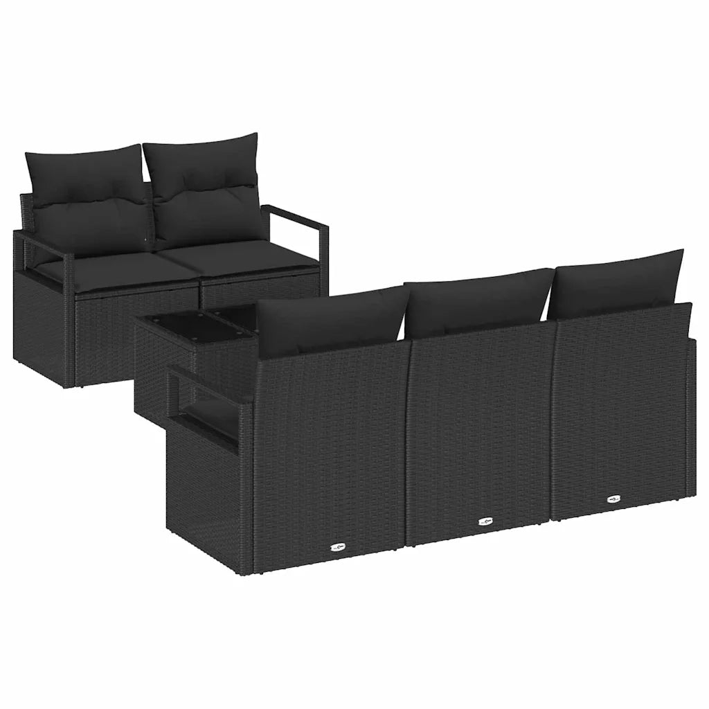 Set di divani con cuscino 6 pcs Nero polyrattan 3346263