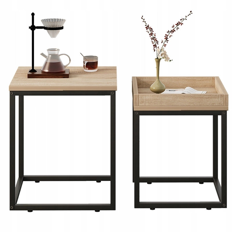 Set di tavolini da caffè 2 in 1 in stile loft industriale - Marrone chiaro