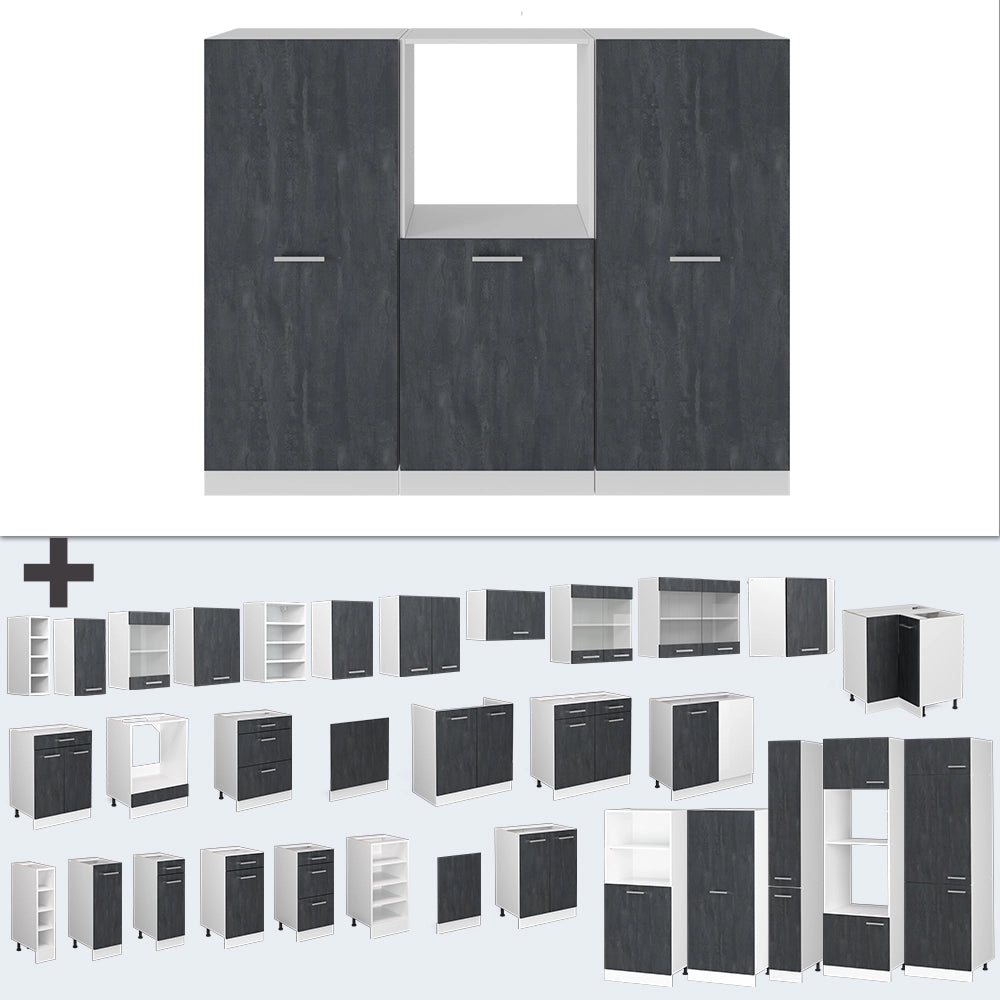 Cucine componibili piccole R-Line Calce nera/Bianco 180 cm Senza piano di lavoro Vicco