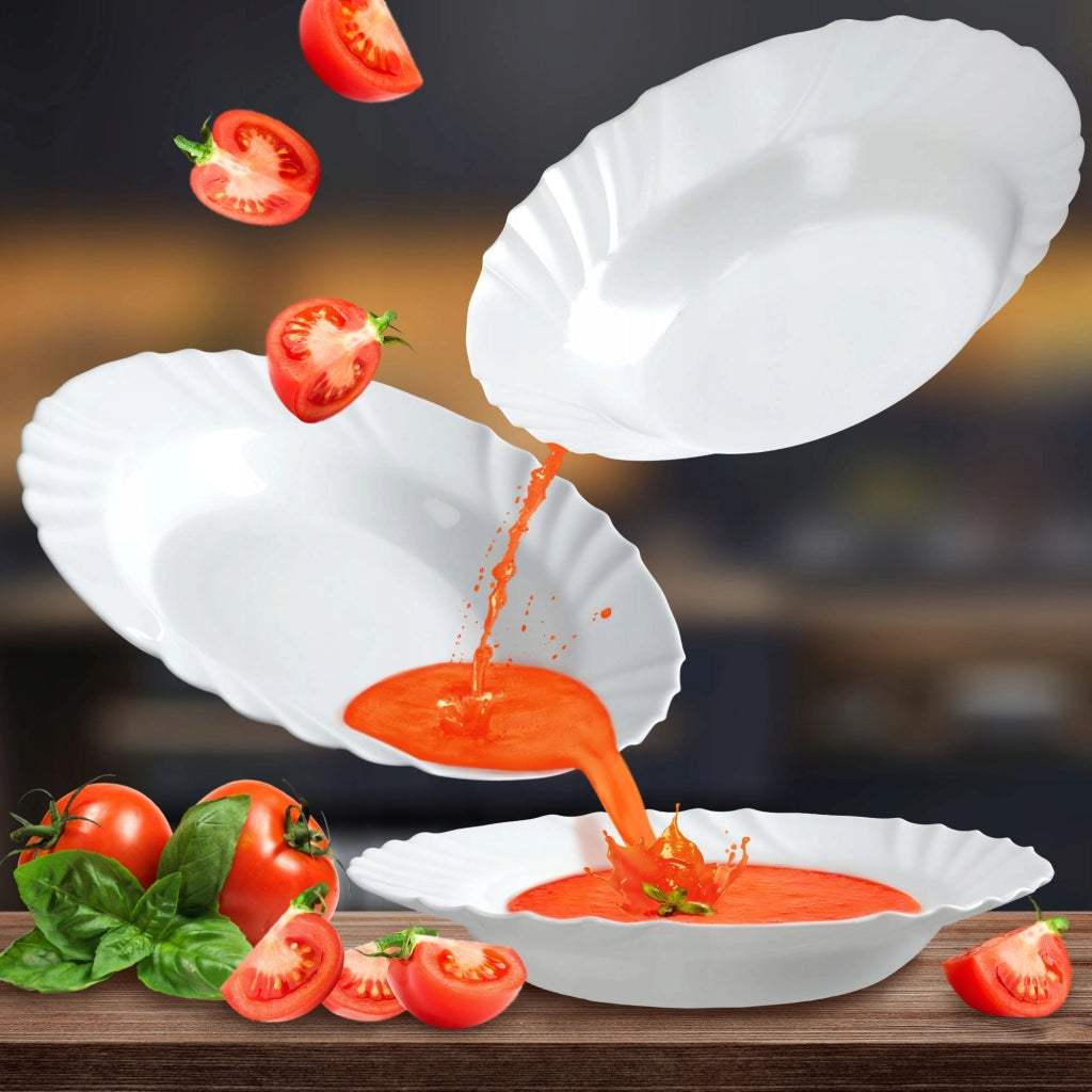 Piatto fondo KADAX 23 cm per zuppa, vetro bianco, piatti grandi in vetro