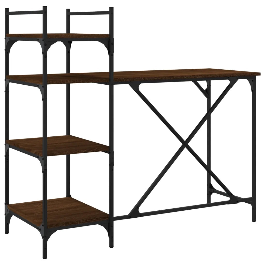 Scrivania | Tavolo da Ufficio per Computer con Scaffali Rovere Marrone 120x47x109cm