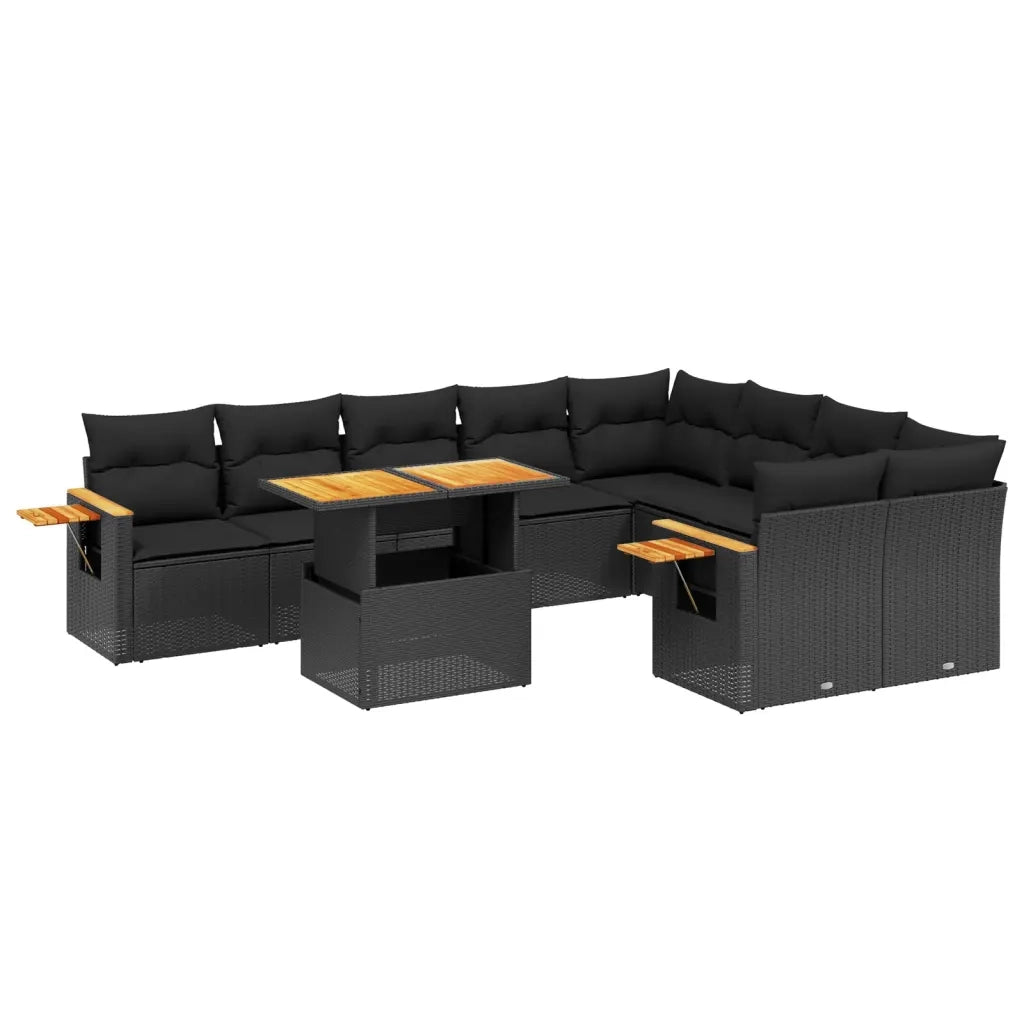 Set Divani da Giardino 10pz con Cuscini in Polyrattan Nero 3273673