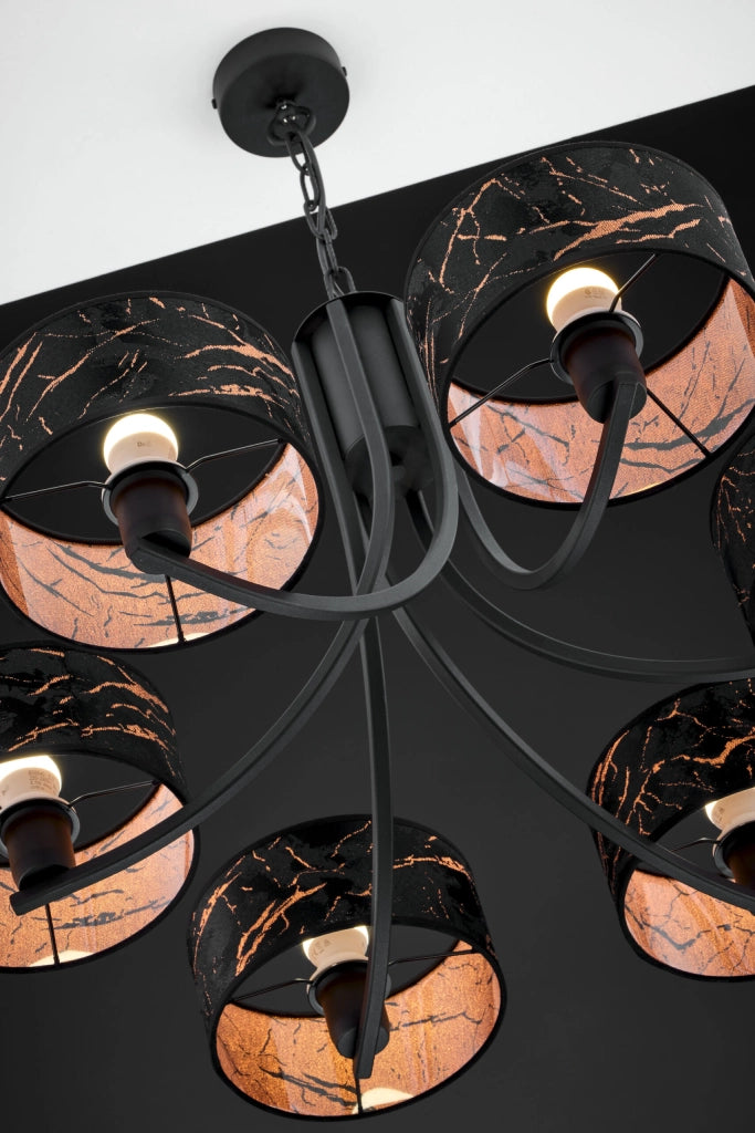 Lampadario Arthur nero rame 6xE27 15W catena Jupiter