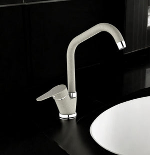 Miscelatore per cucina in ottone effetto avena granito beige, canna a ponte