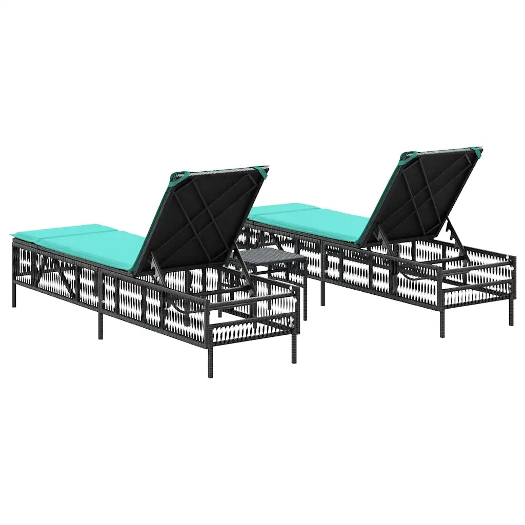 Lettini prendisole 2 pz con Tavolino in Polyrattan Nero 4002754