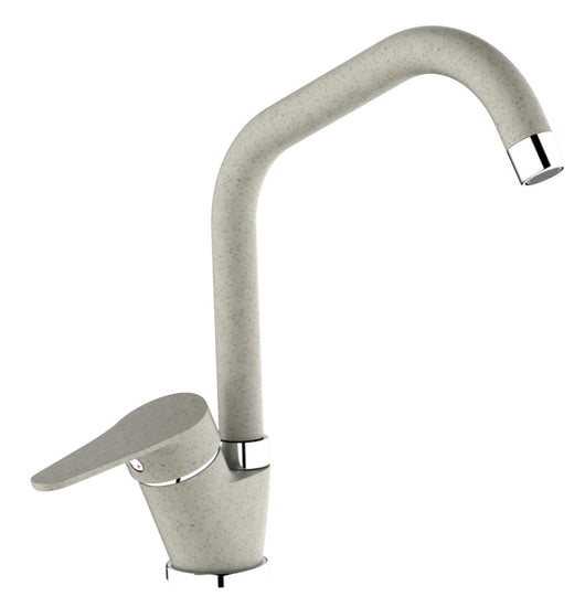 Miscelatore per cucina in ottone effetto avena granito beige, canna a ponte